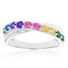 Load image into Gallery viewer, Sterling Silver Rainbow Multicolour Cubic Zirconia Crossover Ring