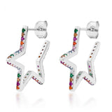 Sterling Silver Rainbow Multicolour Cubic Zirconia Open Star Stud Earrings