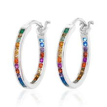 Load image into Gallery viewer, Sterling Silver Multicolour Rainbow Cubic Zirconia 20mm Hoop Earrings