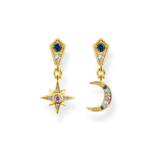 Load image into Gallery viewer, Thomas Sabo Kingdom Gold Plated Sterling Silver Small Star And Moon Drop Earrings