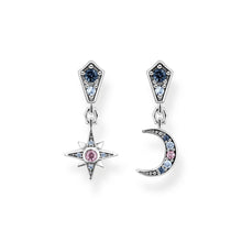 Load image into Gallery viewer, Thomas Sabo Kingdom Sterling Silver Small Star &amp; Moon Mismatched Drop Earrings