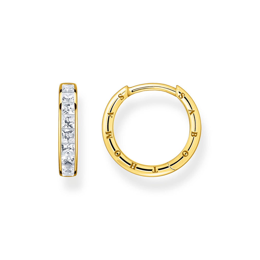 Thomas Sabo Heritage Gold Plated Sterling Silver Baguette CZ Hoop Earring