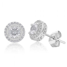 Load image into Gallery viewer, Sterling Silver 8mm Natural White Sapphire Halo Stud Earrings