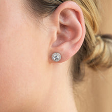 Load image into Gallery viewer, Sterling Silver 8mm Natural White Sapphire Halo Stud Earrings