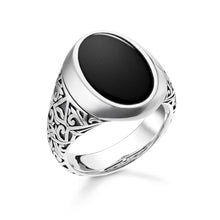 Load image into Gallery viewer, Thomas Sabo Rebel Sterling Silver Black Onyx Engraved Signet Ring