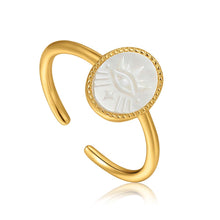 Load image into Gallery viewer, Ania Haie Gold Plated Sterling Silver Wild Soul Evil Eye Emblem Adjustable Ring