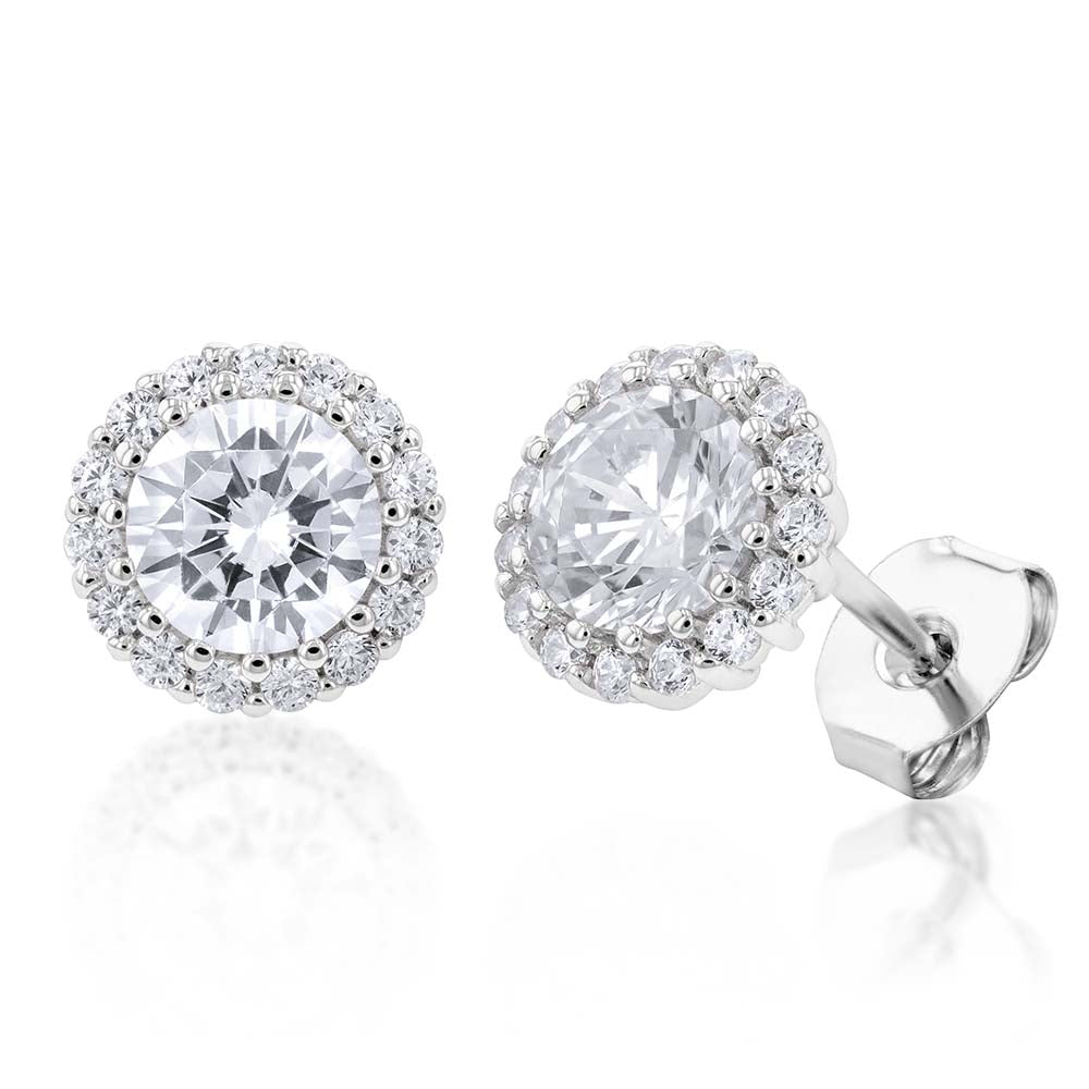 1 Carat Round Halo Diamond Cluster Stud Earrings 14K White Gold by Luxurman  406944