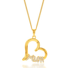 Load image into Gallery viewer, Gold Plated Sterling Silver Mum On Open Heart With Cubic Zirconia Pendant