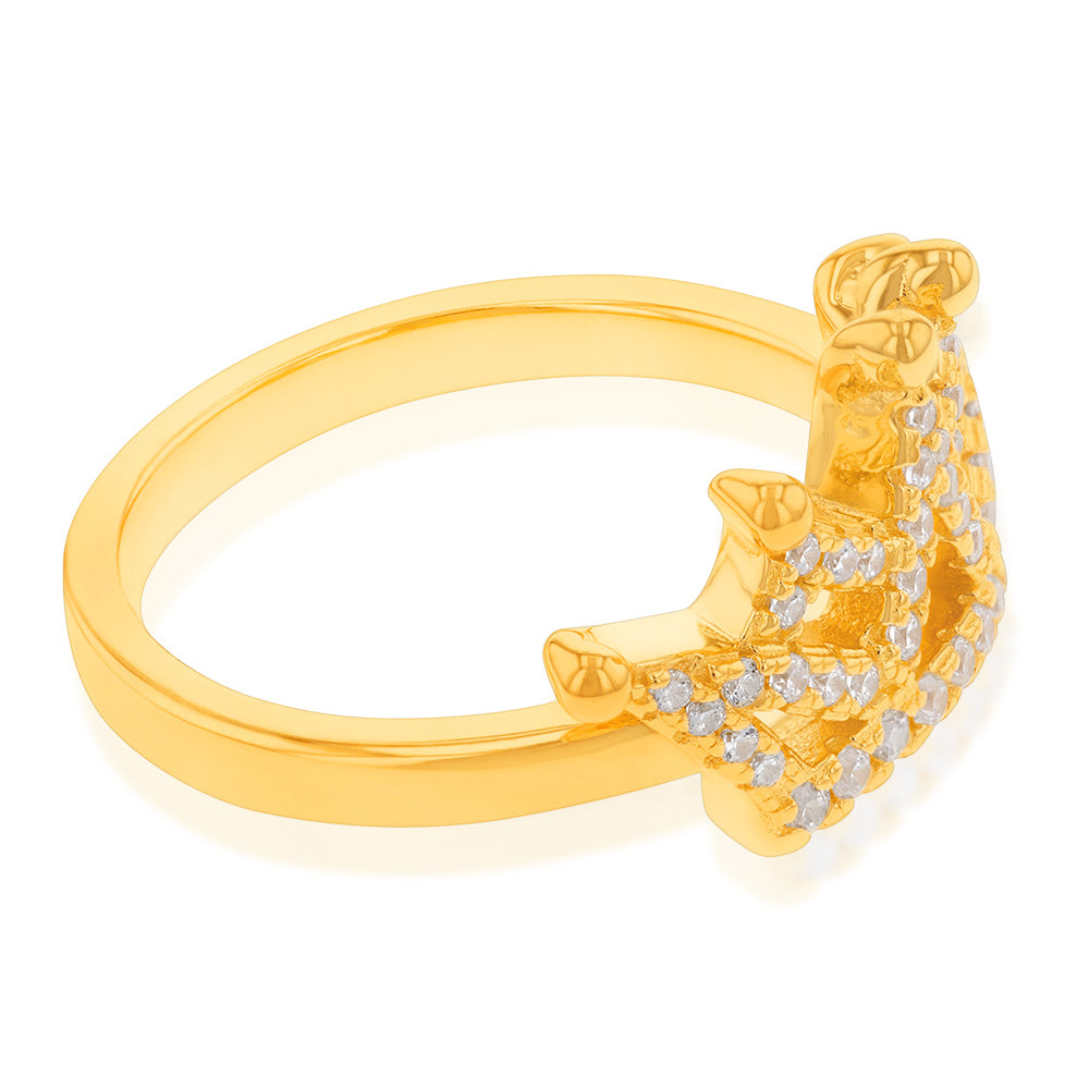 Gold Plated Sterling Silver Cubic Zirconia On Crown Ring