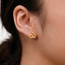Load image into Gallery viewer, Gold Plated Sterling Silver Fancy Crown With Cubic Zirconia Stud Earrings