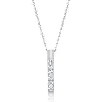 Sterling Silver Cubic Zirconia On Vertical Bar Pendant