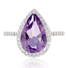 Load image into Gallery viewer, Sterling Silver Amethyst and Zirconia Pear Ring