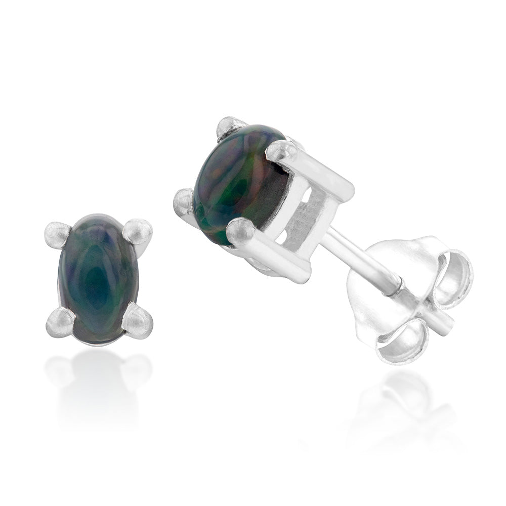 Sterling Silver 3x4mm Natural Solid Opal Oval Studs