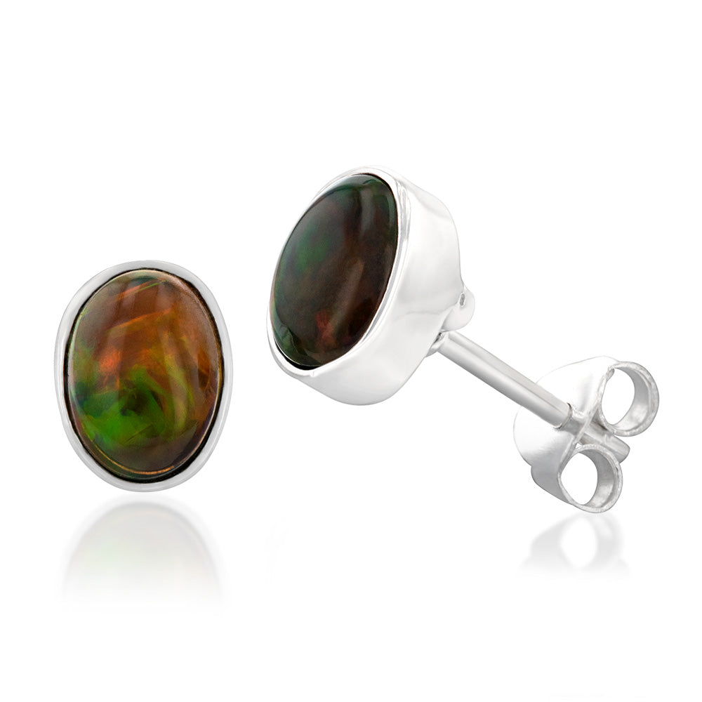 Sterling Silver 5x7mm Natural Solid Opal Oval Studs