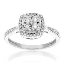 Load image into Gallery viewer, Silver 0.10 Carat Diamond Cushion Cluster Ring