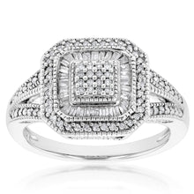 Load image into Gallery viewer, Silver 1/3 Carat Diamond Cushion Cluster Ring