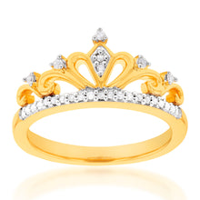 Load image into Gallery viewer, Gold Plated Sterling Silver 0.10 Carat Diamond Crown Ring