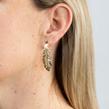 Yellow Gold Plated Sterling Silver Verticle Feather Drop Earrings