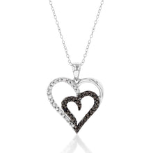 Load image into Gallery viewer, Sterling Silver 0.10 Carat Black and White  Diamond Heart Pendant on 45cm Chain