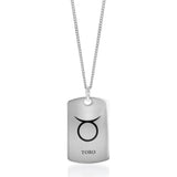 Sterling Silver Dog Tag With Taurus Zodiac/Star Sign Pendant