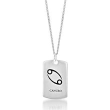 Load image into Gallery viewer, Sterling Silver Dog Tag with Cancer Zodiac/Star Sign Pendant