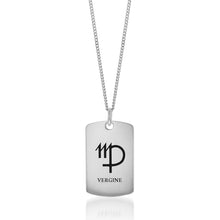 Load image into Gallery viewer, Sterling Silver Dog Tag With Virgo Zodiac/Star Sign Pendant