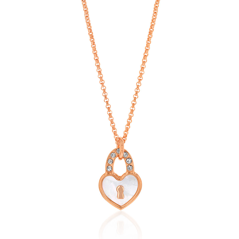 Rose Gold Plated Sterling Silver CZ On Lock On 45cm Chain