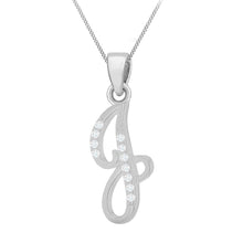 Load image into Gallery viewer, Sterling Silver Rhodium Plated Cubic Zirconia Script &quot;J&quot; Initial Pendant