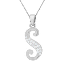 Load image into Gallery viewer, Sterling Silver Rhodium Plated Script &quot;S&quot; Initial Pendant