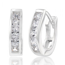 Load image into Gallery viewer, Sterling Silver Cubic Zirconia Oval Huggie Earrings