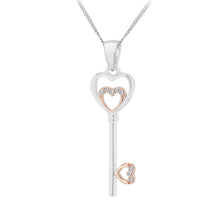 Load image into Gallery viewer, Sterling Silver Rose Gold Plated Cubic Zirconia Heart Key Pendant