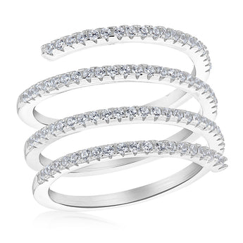 Sterling Silver Rhodium Plated White Cubic Zirconia Spiral Ring