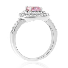 Load image into Gallery viewer, Sterling Silver Rhodium Plated White &amp; Light Pink Cubic Zirconia Cushion Ring
