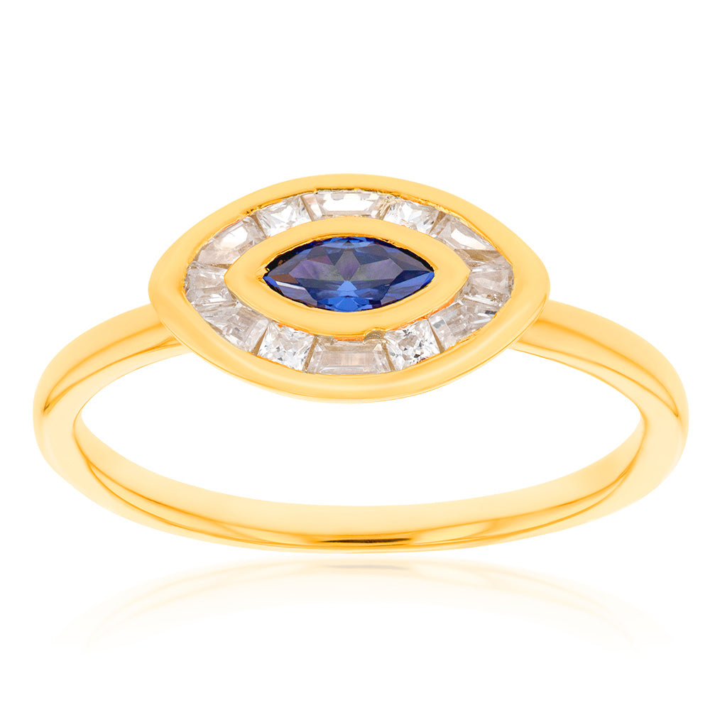 Sterling Silver Gold Plated Cubic Zirconia Evil Eye Ring