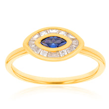 Load image into Gallery viewer, Sterling Silver Gold Plated Cubic Zirconia Evil Eye Ring