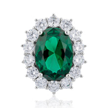 Load image into Gallery viewer, Sterling Silver Rhodium Plated  Emerald-Green Cubic Zirconia Oval Ring
