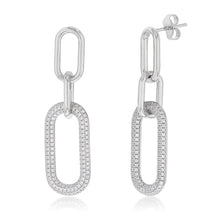 Load image into Gallery viewer, Sterling Silver Rhodium Plated Cubic Zirconia On Links Drop Earrings