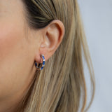 Sterling Silver Sapphire-Blue & White Cubic Zirconia Hoop Earrings