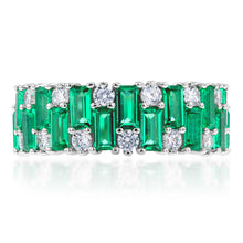 Load image into Gallery viewer, Sterling Silver Rhodium Plated Emerald-Green Cubic Zirconia Broad Band Ring