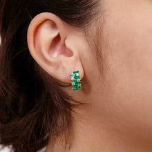 Load image into Gallery viewer, Sterling Silver Rhodium Plated Emerald Green And White Cubic Zirconia Hoop Earrings