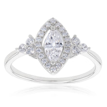 Load image into Gallery viewer, Sterling Silver Rhodium Plated Cubic Zirconia Marquise Ring