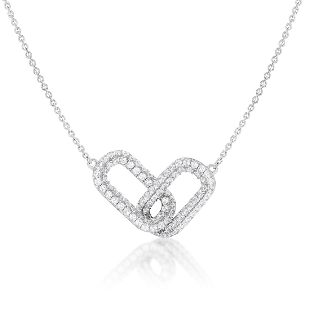 Sterling Silver Rhodium Plated Cubic Zirconia On Interconnecting Links 40+5cm Chain