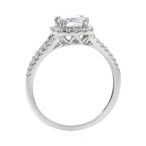 Sterling Silver Rhodium Plated White Cubic Zirconia Cushion Ring