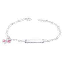 Load image into Gallery viewer, Sterling Silver Pink Dragonfly On Figaro ID 16cm Baby Bracelet