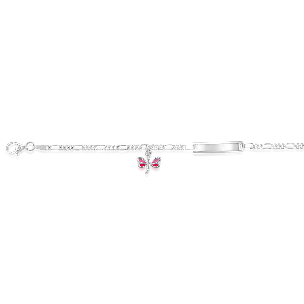 Sterling Silver Pink Dragonfly On Figaro ID 16cm Baby Bracelet