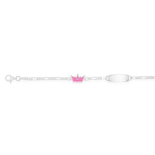 Load image into Gallery viewer, Sterling Silver Pink Crown On Figaro 16cm Baby ID Bracelet