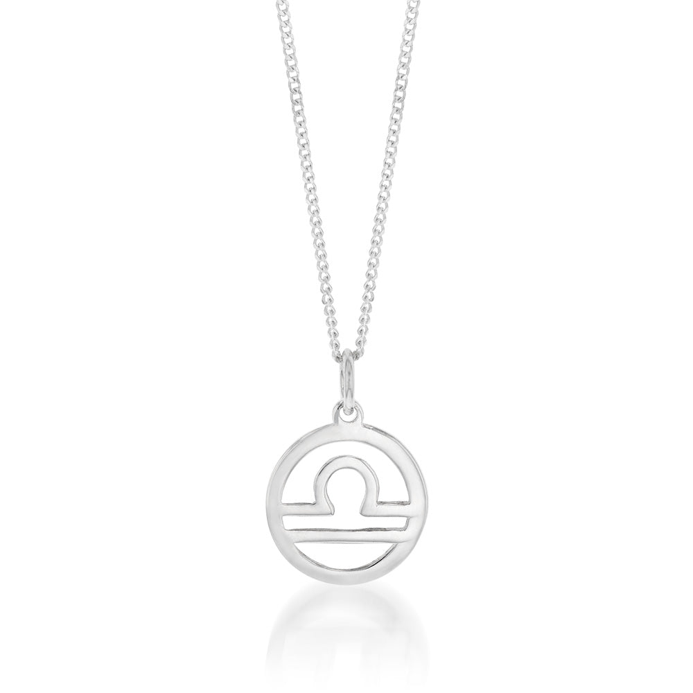 Sterling Silver Round Zodiac/Star Sign Libra Pendant