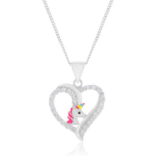 Load image into Gallery viewer, Sterling Silver Unicorn In Heart With Cubic Zirconia Pendant