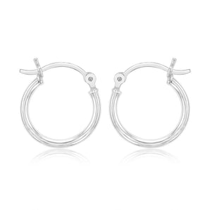 Sterling Silver Plain Round 15mm Hoop Earrings