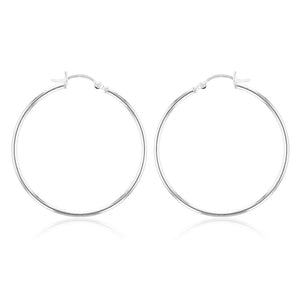 Sterling Silver Plain Round 40mm Hoop Earrings